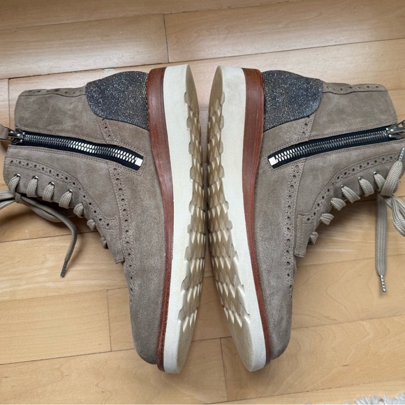 The Office of Angela Scott Suede Ankle Lace-Up Boots with Glitter Heel 8.5 - Picture 3 of 14